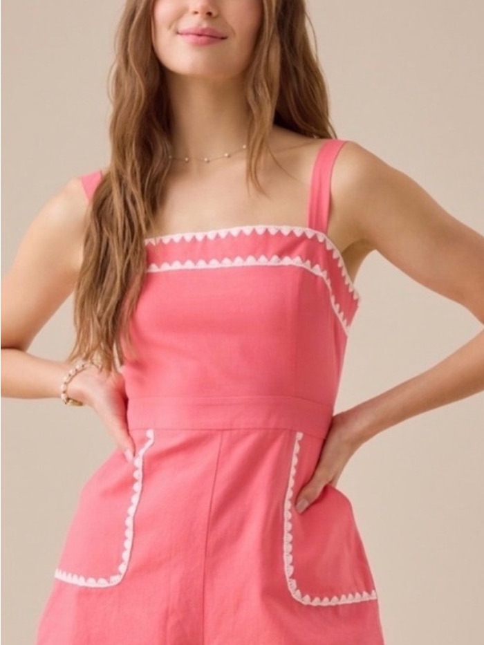 Altar’d State Coral Romper With White Hems